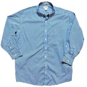 LL Bean Mens Shirt 18-33 Blue Gingham Wrinkle Free Traditional Fit Button Down